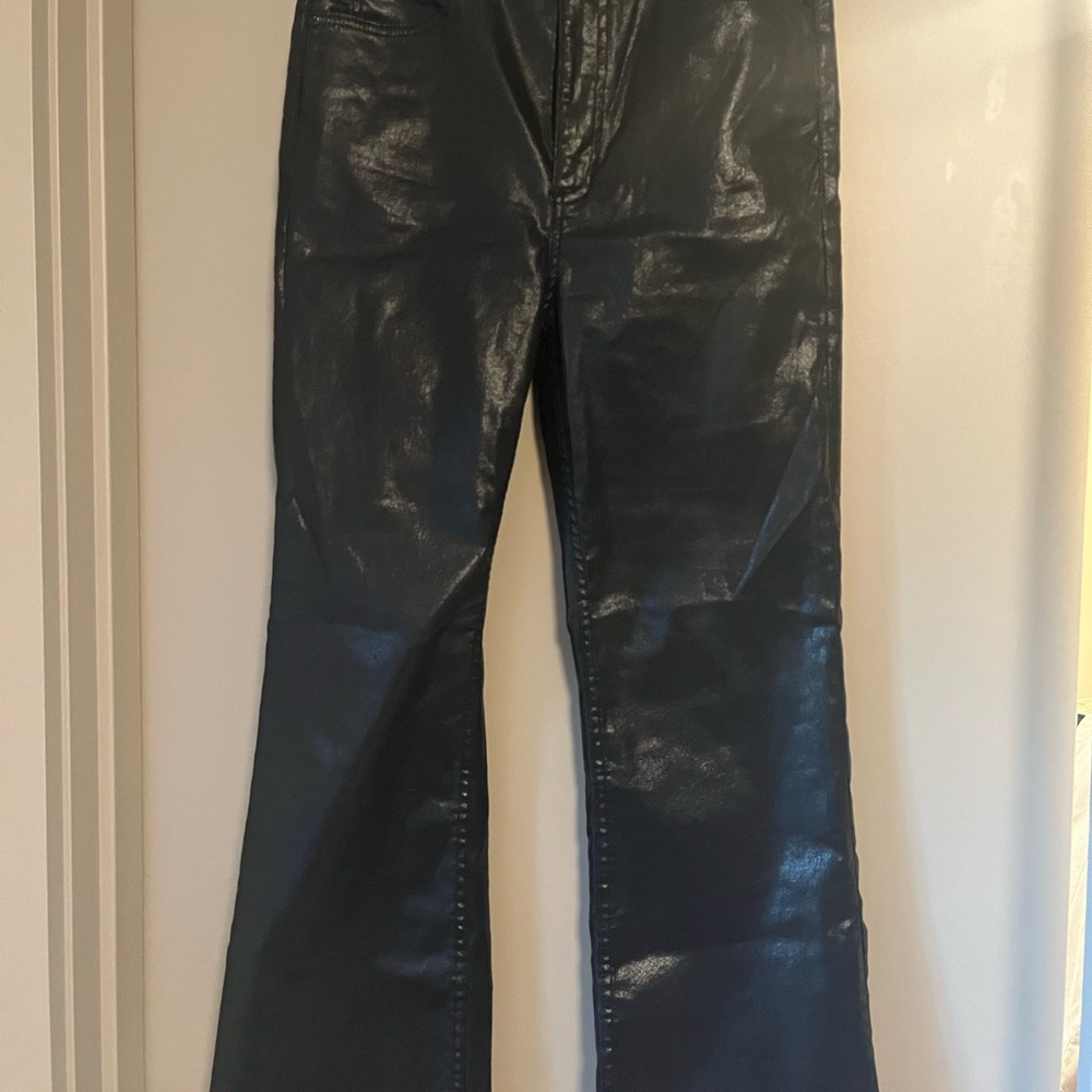 Rag and Bone Casey hog rose ankle flare, black coated denim